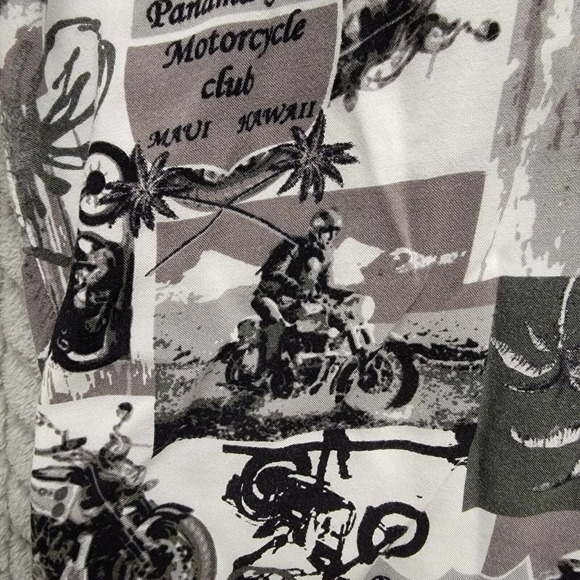 Panama Jack Motorcycle Club Maui Mens XL Camp Hawaiian Gray Black‎ 100% Rayon - Picture 3 of 7